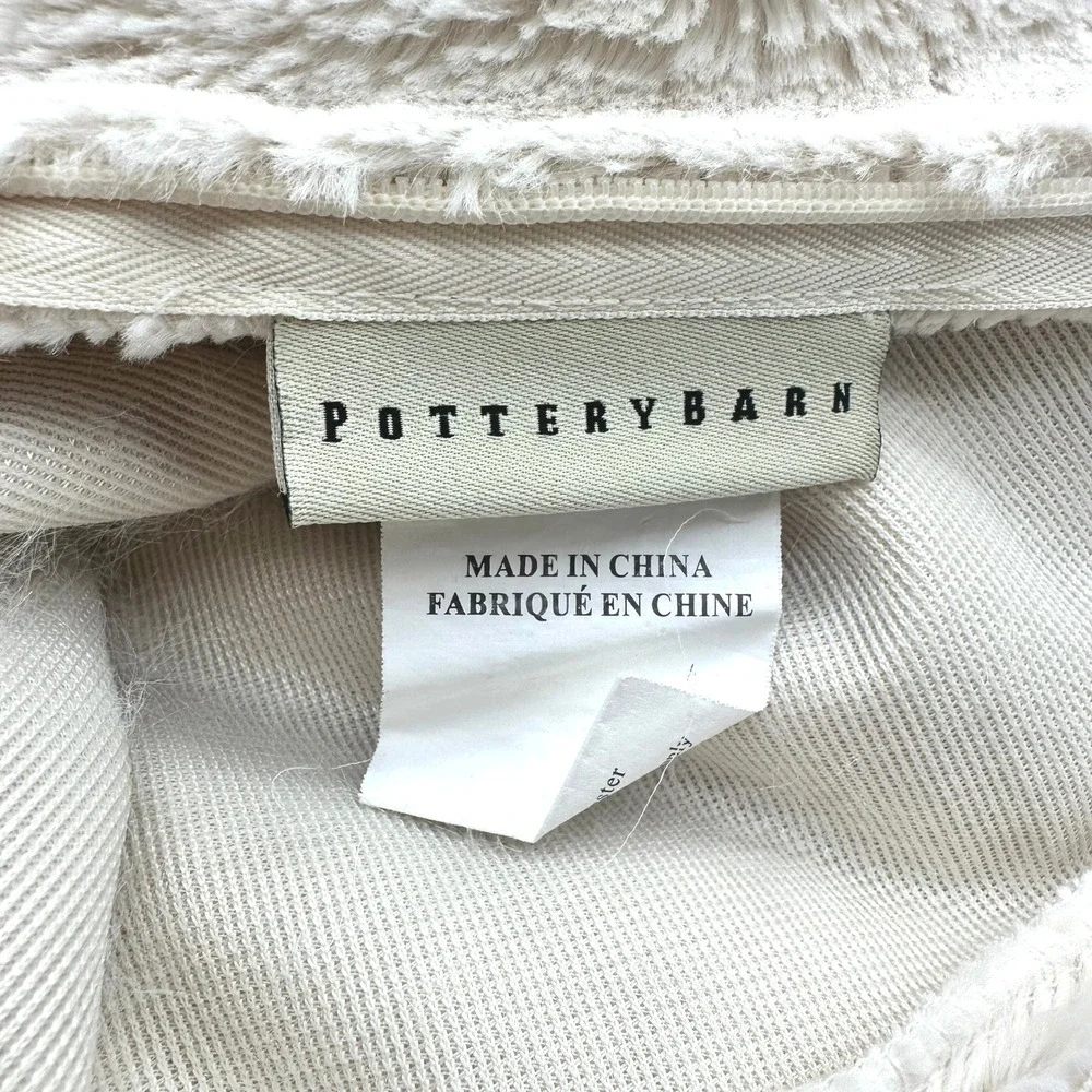 2 Pottery Barn Ivory Faux Fur Square Pillow Cover 24x24 Cream Soft Cozy Plush
